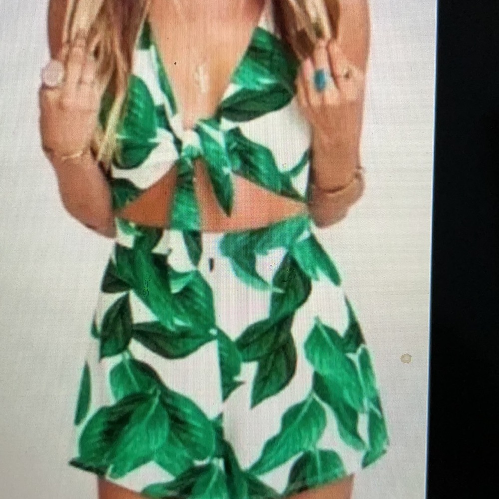 Show Me Your Mumu Palm Leaf Tie Front Romper